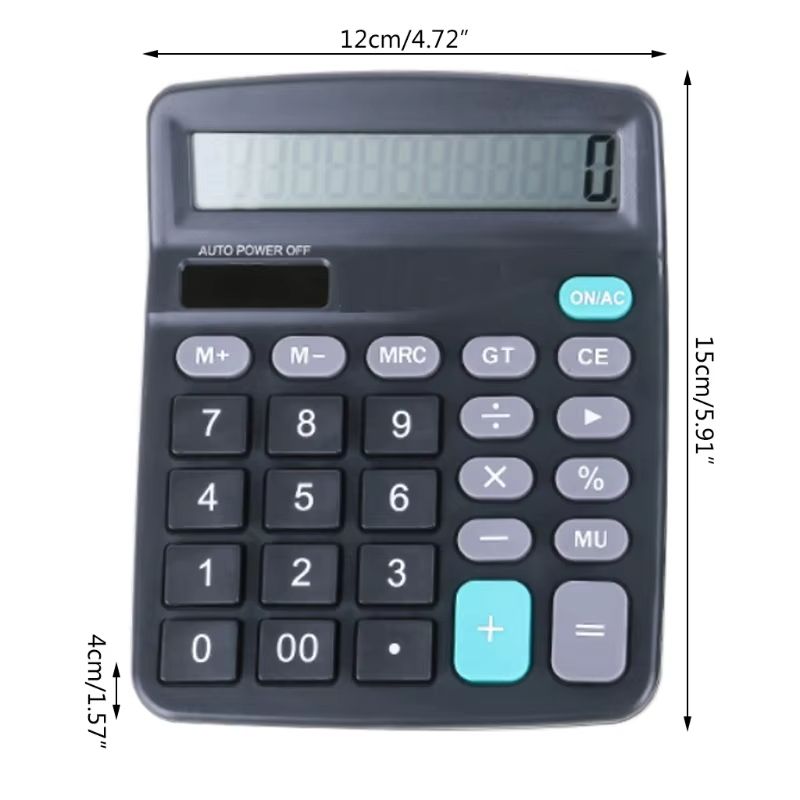 12-Digit Large LCD Display Calculator Standard Function Calculator with Solar & Battery Dual Power for Home Basic Desktop Office