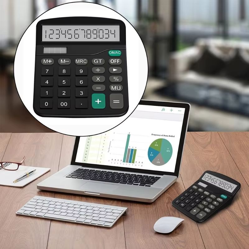 12-Digit Large LCD Display Calculator Standard Function Calculator with Solar & Battery Dual Power for Home Basic Desktop Office