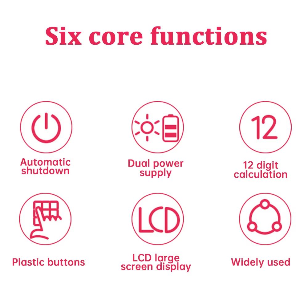 12-Digit Large LCD Display Calculator Standard Function Calculator with Solar & Battery Dual Power for Home Basic Desktop Office