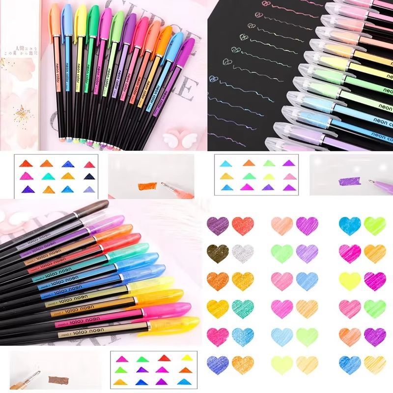 24/12 Colors Glitter Highlighter Set Fine Point Marker Pen Art Stationery Supplies for Doodling Scrapbooking Drawing Writing Sketching