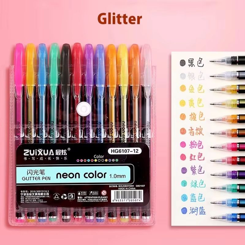 24/12 Colors Glitter Highlighter Set Fine Point Marker Pen Art Stationery Supplies for Doodling Scrapbooking Drawing Writing Sketching
