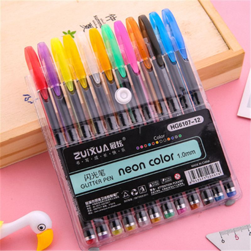 24/12 Colors Glitter Highlighter Set Fine Point Marker Pen Art Stationery Supplies for Doodling Scrapbooking Drawing Writing Sketching