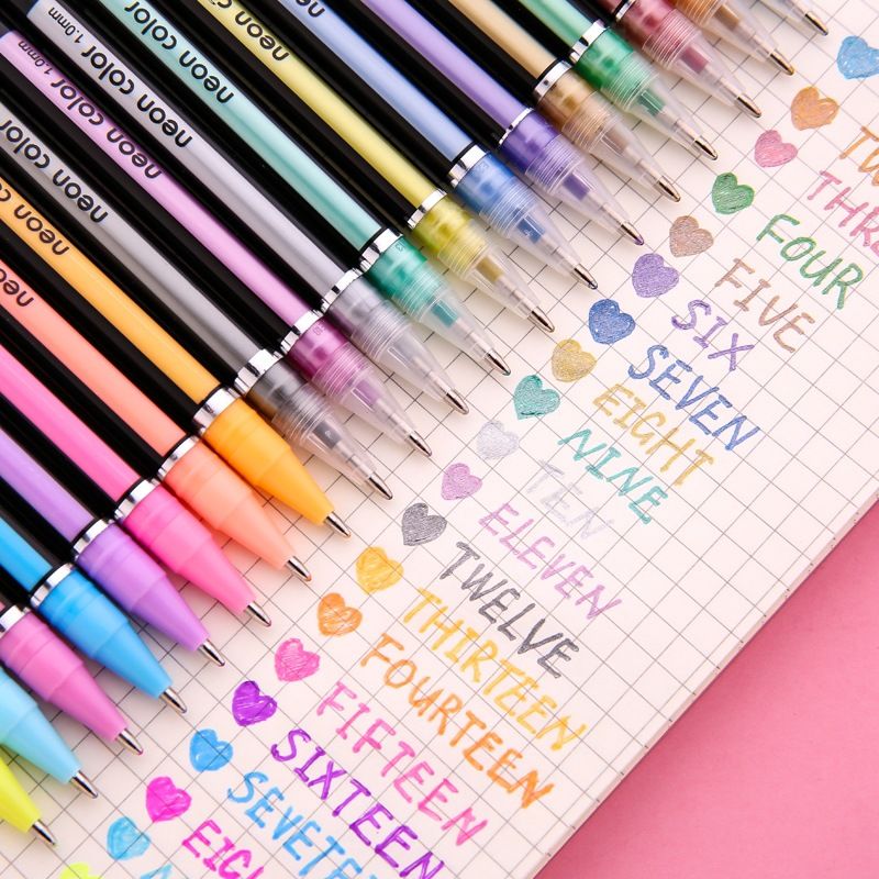 24/12 Colors Glitter Highlighter Set Fine Point Marker Pen Art Stationery Supplies for Doodling Scrapbooking Drawing Writing Sketching