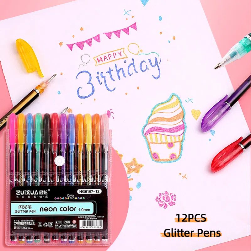 24/12 Colors Glitter Highlighter Set Fine Point Marker Pen Art Stationery Supplies for Doodling Scrapbooking Drawing Writing Sketching