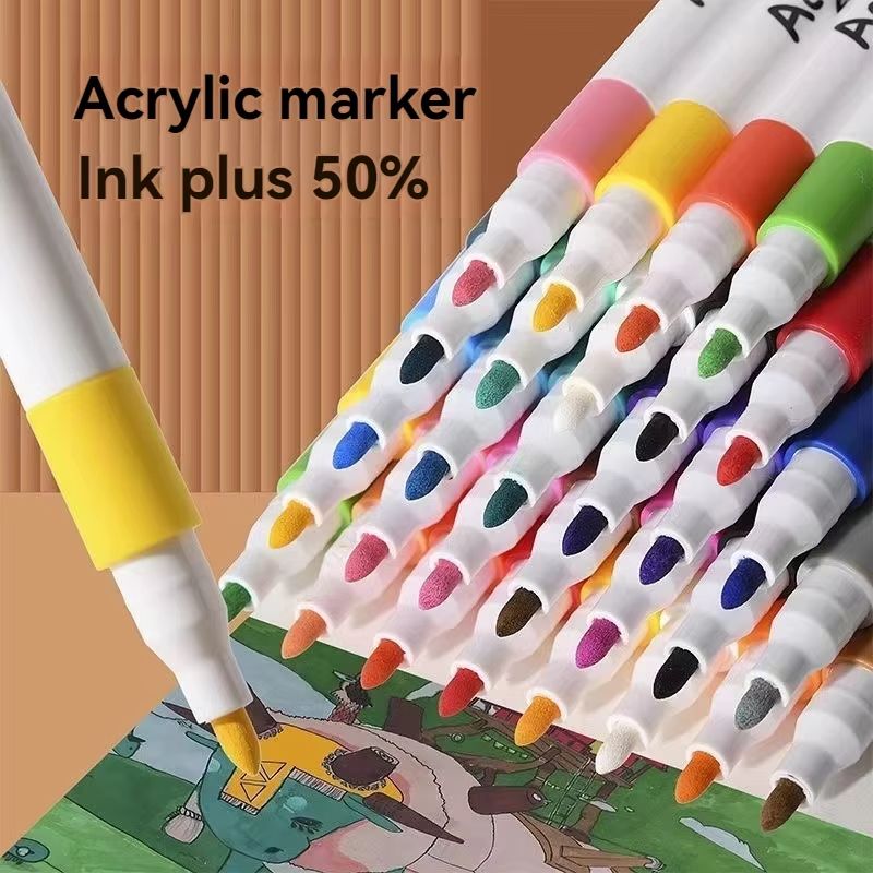 24/12 Colores Set Acrylic Paint Art Marker Pen Rock Painting for Kids Graffiti Stone Ceramic Glass Wood DIY Crafts Art Supplies