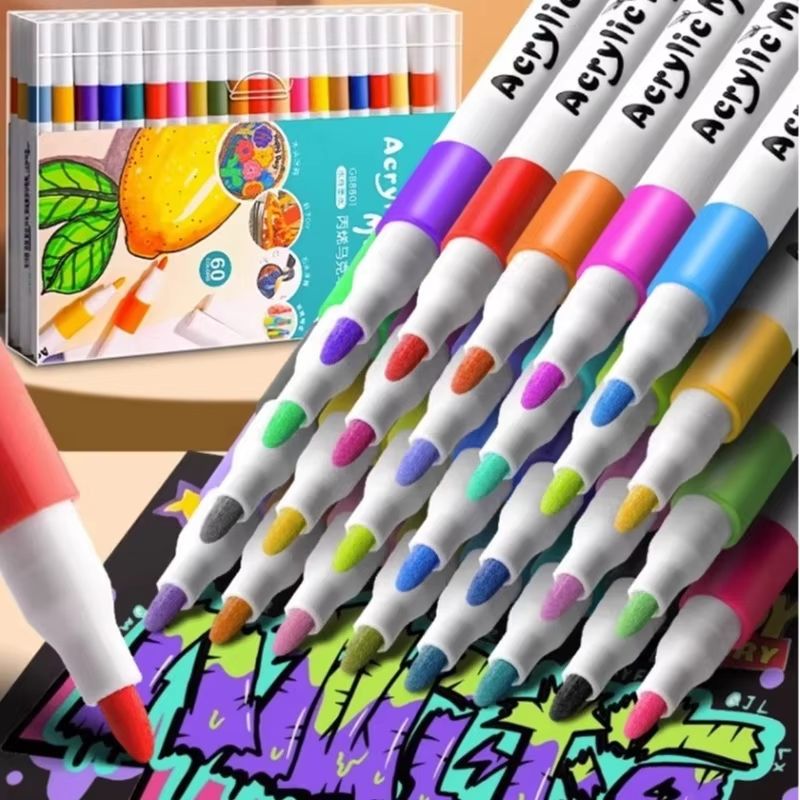 24/12 Colores Set Acrylic Paint Art Marker Pen Rock Painting for Kids Graffiti Stone Ceramic Glass Wood DIY Crafts Art Supplies