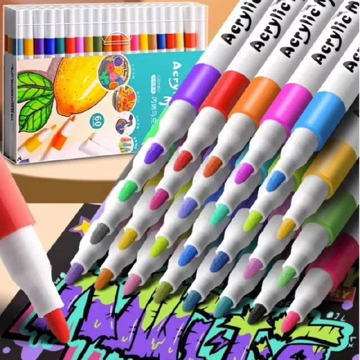 24/12 Colores Set Acrylic Paint Art Marker Pen Rock Painting for Kids Graffiti Stone Ceramic Glass Wood DIY Crafts Art Supplies