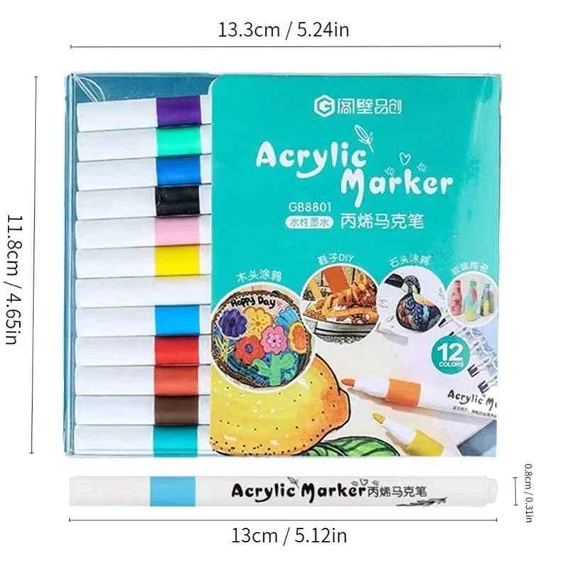 24/12 Colores Set Acrylic Paint Art Marker Pen Rock Painting for Kids Graffiti Stone Ceramic Glass Wood DIY Crafts Art Supplies