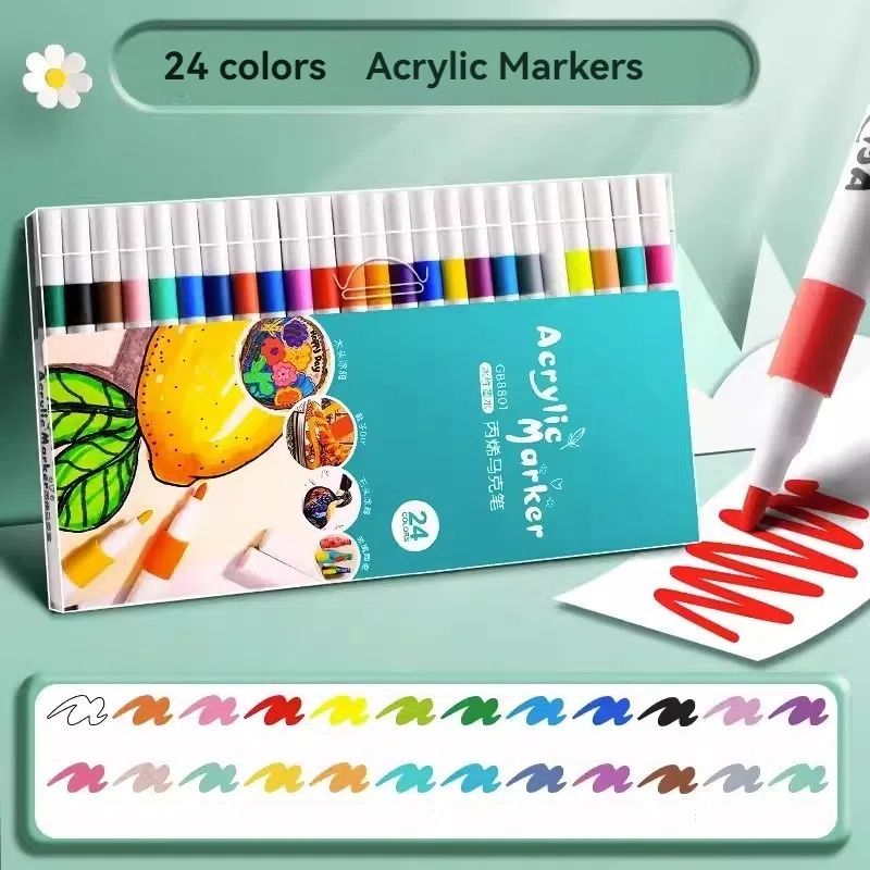 24/12 Colores Set Acrylic Paint Art Marker Pen Rock Painting for Kids Graffiti Stone Ceramic Glass Wood DIY Crafts Art Supplies