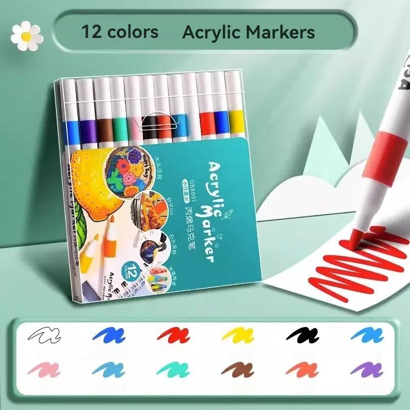 24/12 Colores Set Acrylic Paint Art Marker Pen Rock Painting for Kids Graffiti Stone Ceramic Glass Wood DIY Crafts Art Supplies