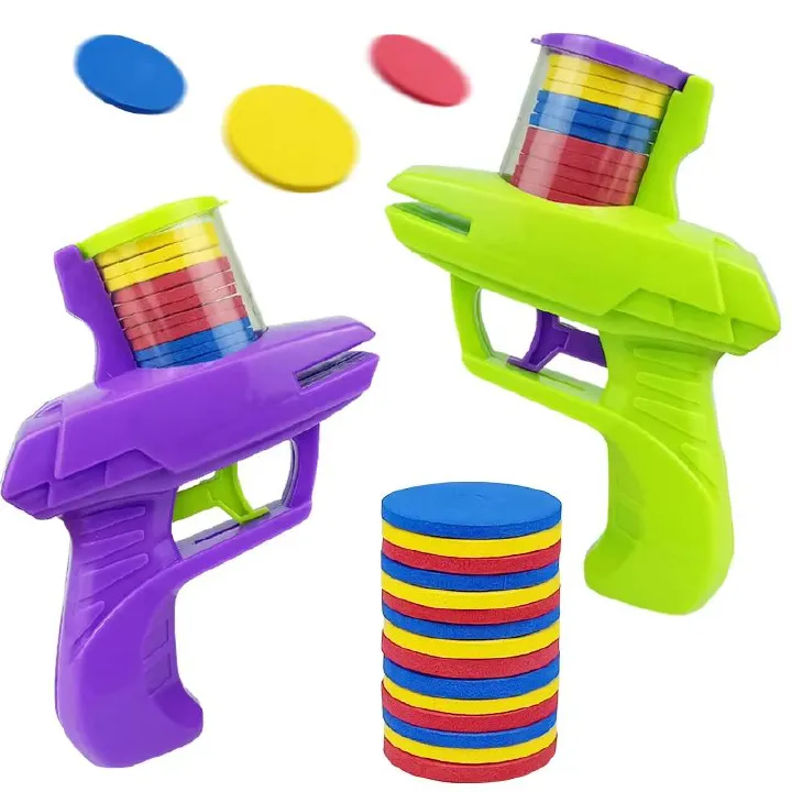 Kids Outdoor Game Foam Disc Radish Gun Toy Flying Disc Shooting Launcher Fight Soft Gun Boys Girls Interactive Parent-child Sport Toy
