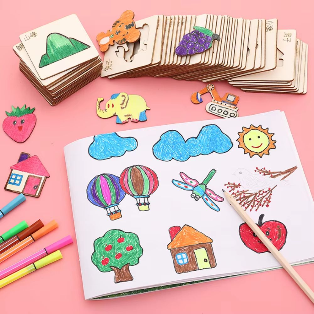 20pcs Montessori Kids Toys Drawing Toys Wooden DIY Painting Template Stencils Learning Educational Toys for Children Gift