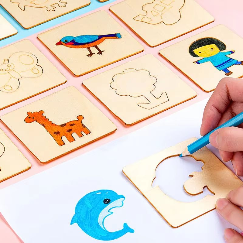 20pcs Montessori Kids Toys Drawing Toys Wooden DIY Painting Template Stencils Learning Educational Toys for Children Gift