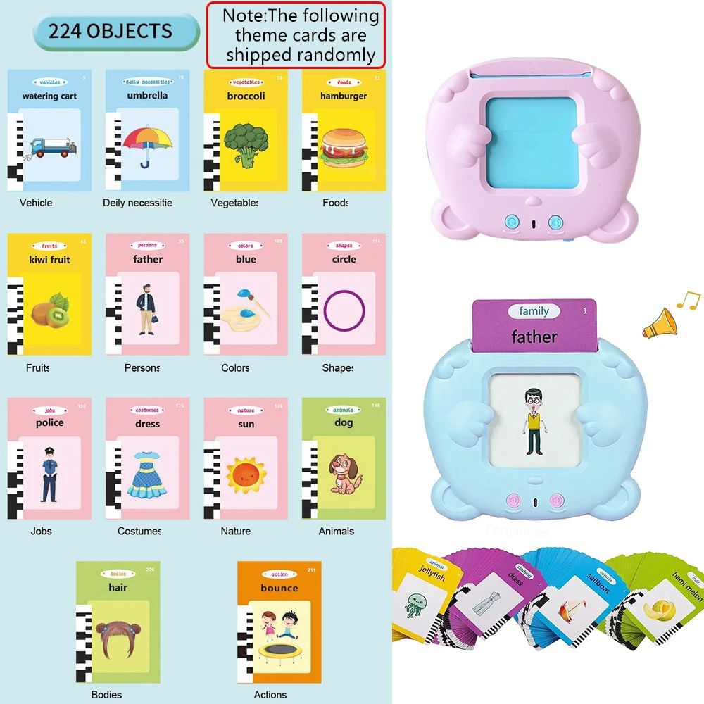 Talking Flash Cards Toddlers Learning Machine Early Educational Language Electronic Audio Book Kid Flashcards Montessori Toys