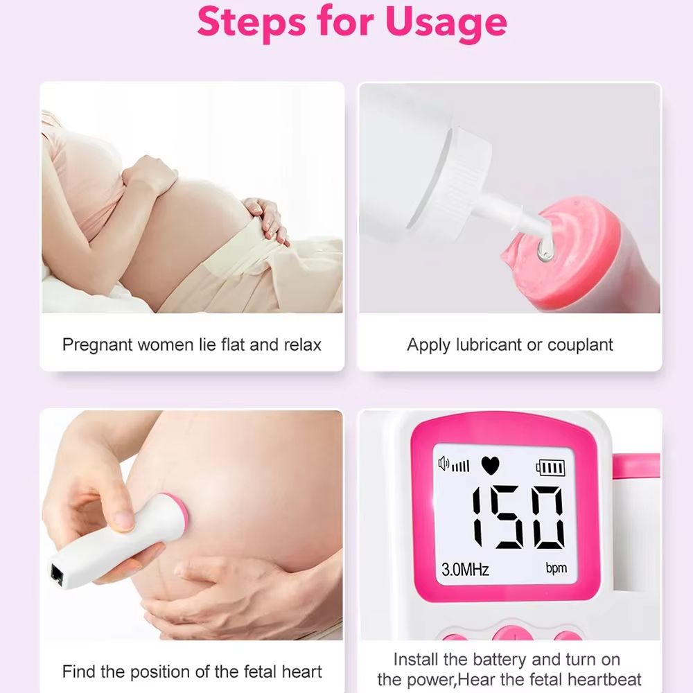 Household Fetal Doppler Ultrasound Baby Heartbeat Pocket Prenatal Detector Home Pregnant Heart Rate Monitor Detector Pulse Meter