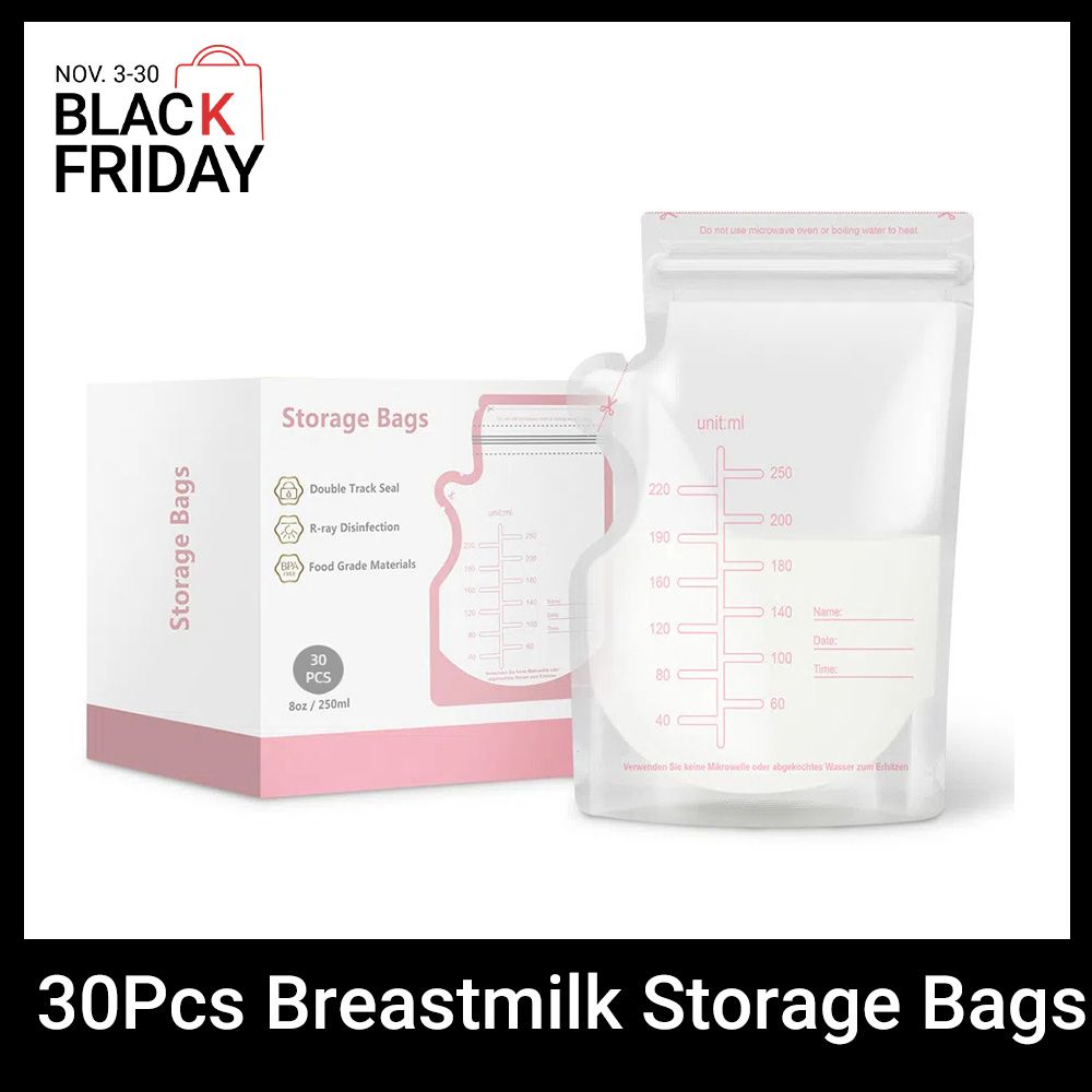 30Pcs Breastmilk Storage Bags for Breastfeeding Doubled Sealed Breast Milk Storing Bags BPA Free Self Standing Breastmilk Bags Baby Safe Feeding Bags