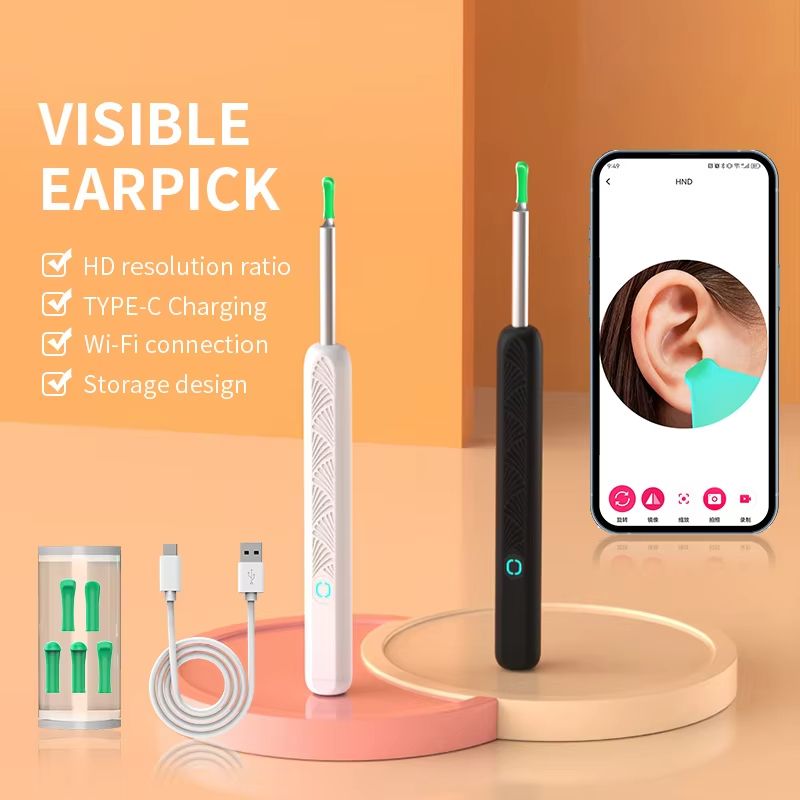 Soft Silicone HD Smart Wireless Visual Ear Cleaning Tool with Camera and LED Light Otoscope Tip Earwax Cleaner for Children and Adults