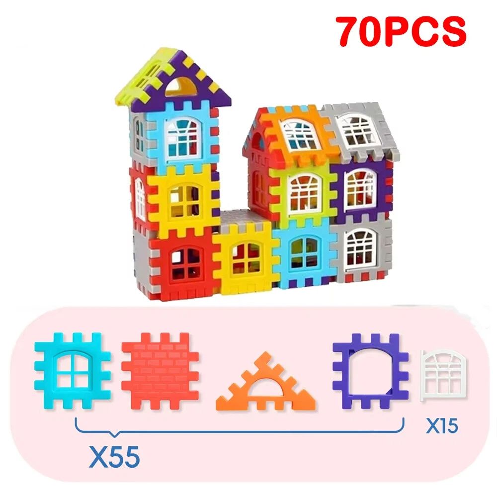 70PCS Large Scale House Building Blocks Simulation Window Design Construction Set Kindergarten Toys For Boys And Girls Gift