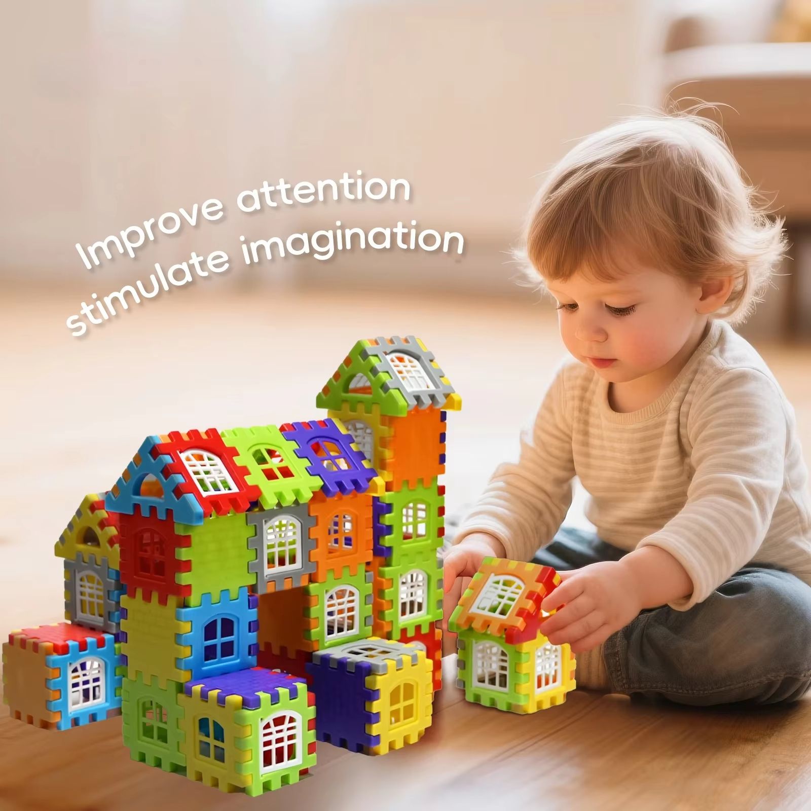 70PCS Large Scale House Building Blocks Simulation Window Design Construction Set Kindergarten Toys For Boys And Girls Gift