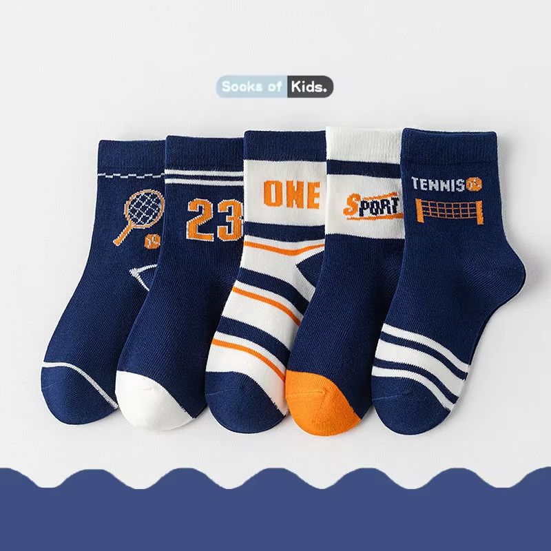 5 Pairs Children's Socks Boys' Mid Tube Socks Spring Autumn Cotton Socks Kids Boys Sport Sock 0-14Year Baby Cartoon Letter Pattern