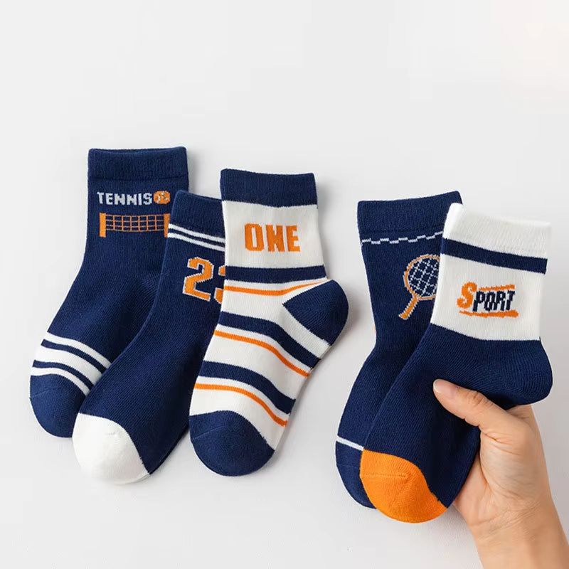 5 Pairs Children's Socks Boys' Mid Tube Socks Spring Autumn Cotton Socks Kids Boys Sport Sock 0-14Year Baby Cartoon Letter Pattern
