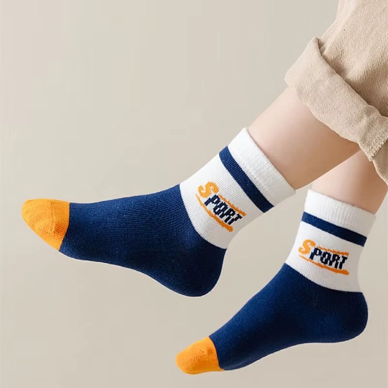 5 Pairs Children's Socks Boys' Mid Tube Socks Spring Autumn Cotton Socks Kids Boys Sport Sock 0-14Year Baby Cartoon Letter Pattern