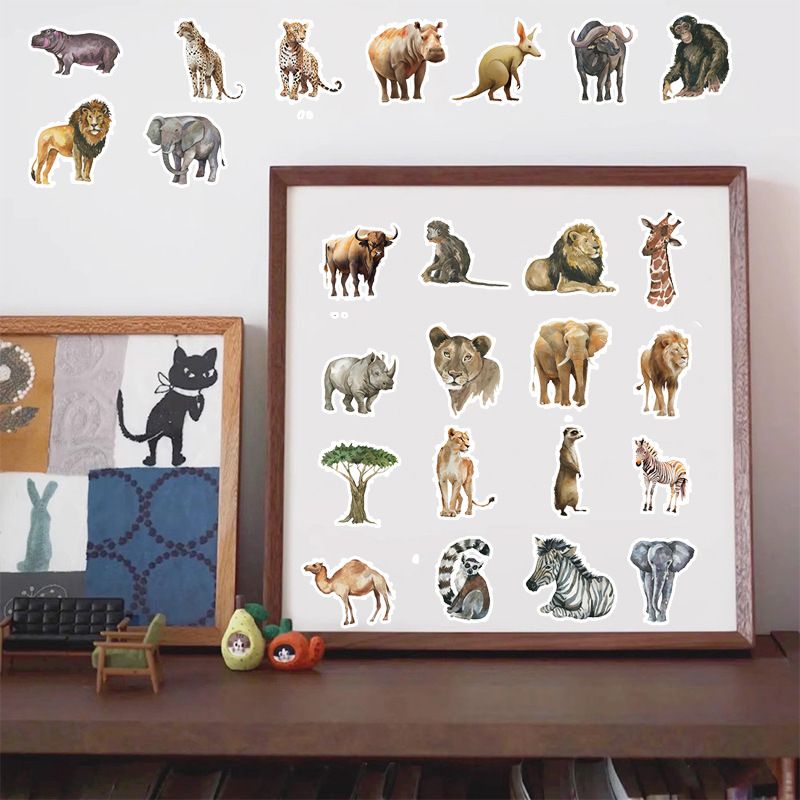 50pcs Funny Watercolor Cartoon African Animal Stickers Skateboard Laptop Fridge Motorcycle Phone Car Cool Waterproof Graffiti Sticker Toys