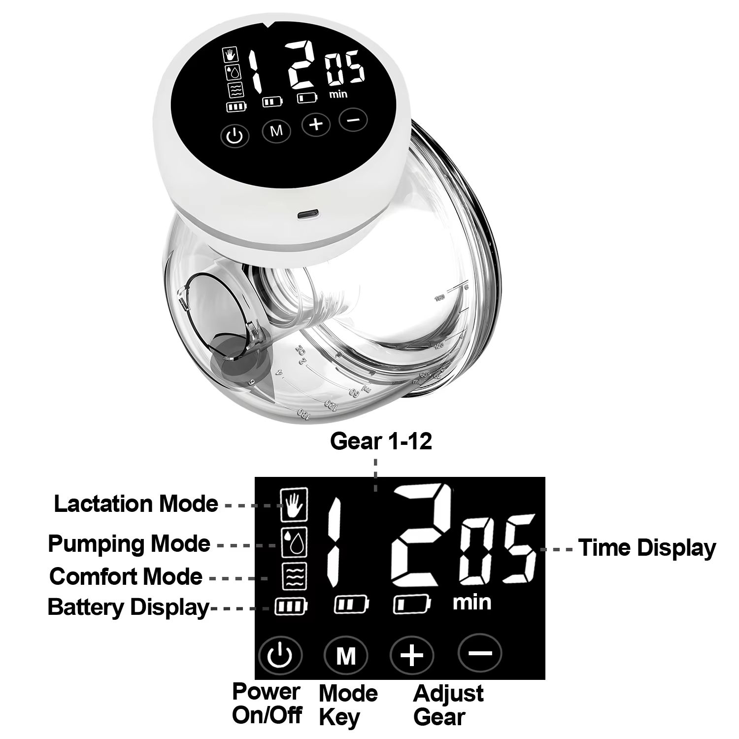 Smart Wearable Invisible Electric Breast Pump Portable High Suction Rechargeable Extractors BPA Free 3 Modes & 12 Levels Low Noise