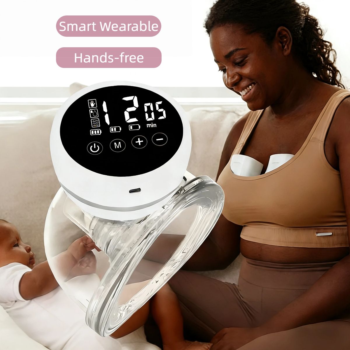 Smart Wearable Invisible Electric Breast Pump Portable High Suction Rechargeable Extractors BPA Free 3 Modes & 12 Levels Low Noise