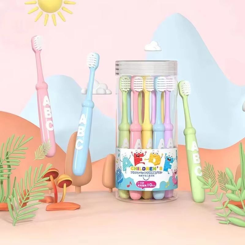 10Pcs Soft Bristle Alphabet Kids Toothbrush Cartoon Design for 2-6-12 Years Old Children Gentle Cleaning Cute Baby Toothbrush