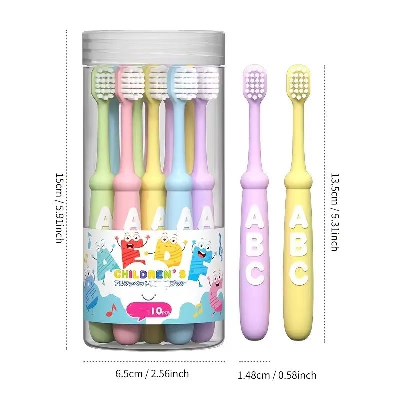 10Pcs Soft Bristle Alphabet Kids Toothbrush Cartoon Design for 2-6-12 Years Old Children Gentle Cleaning Cute Baby Toothbrush