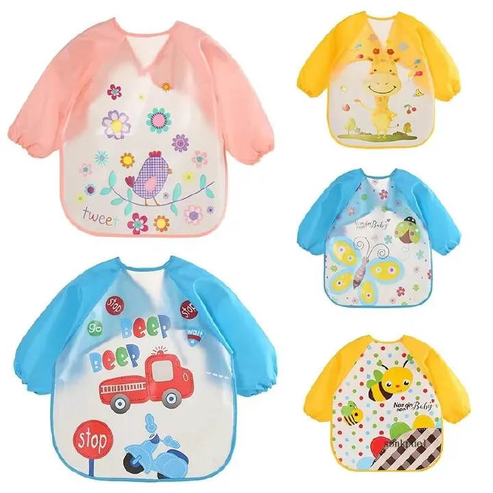 0-3 Years Baby EVA Waterproof Anti-dirty Bib Long Sleeve Strap Coat Dirt Proof Soft Feeding Bib Cute Cartoon Pattern Burp Cloths