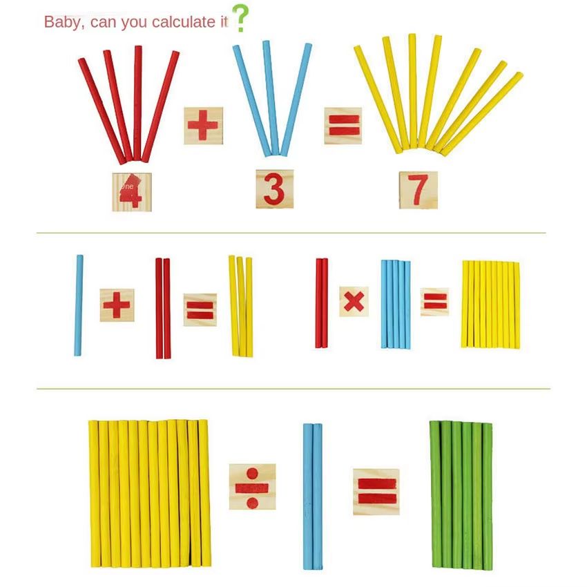 Colorful Wooden Sticks Children's Math Teaching Aids Counting Sticks Arithmetic Learning Box Wooden Educational Toys for Preschool Baby Montessori Learning Teaching Set
