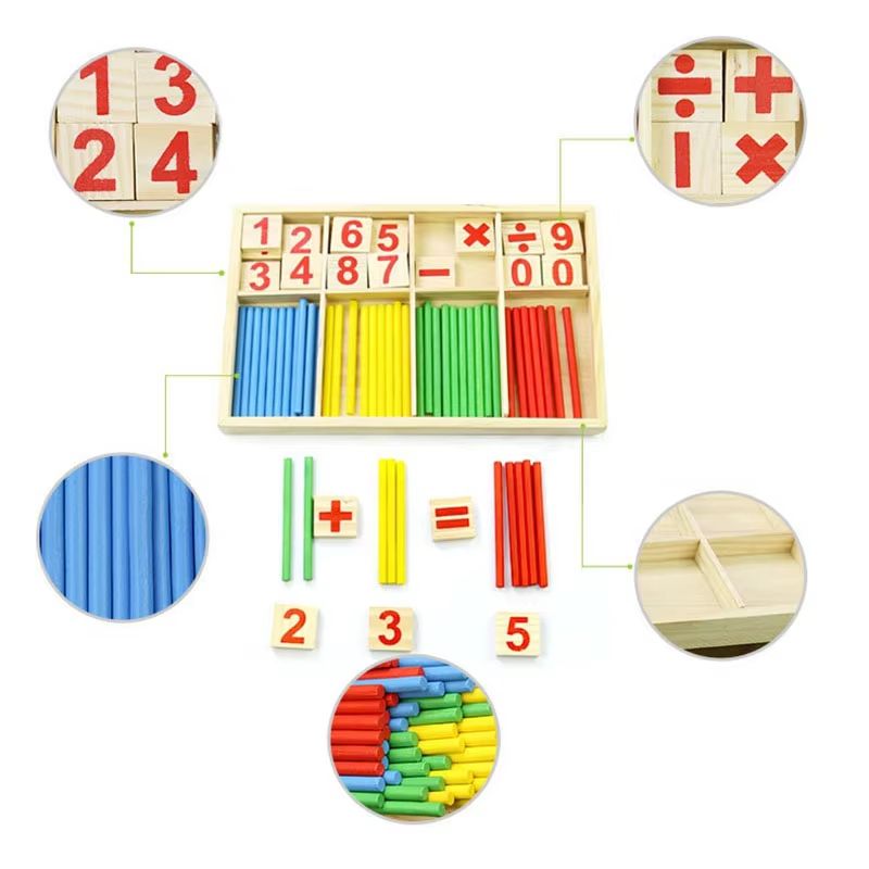 Colorful Wooden Sticks Children's Math Teaching Aids Counting Sticks Arithmetic Learning Box Wooden Educational Toys for Preschool Baby Montessori Learning Teaching Set