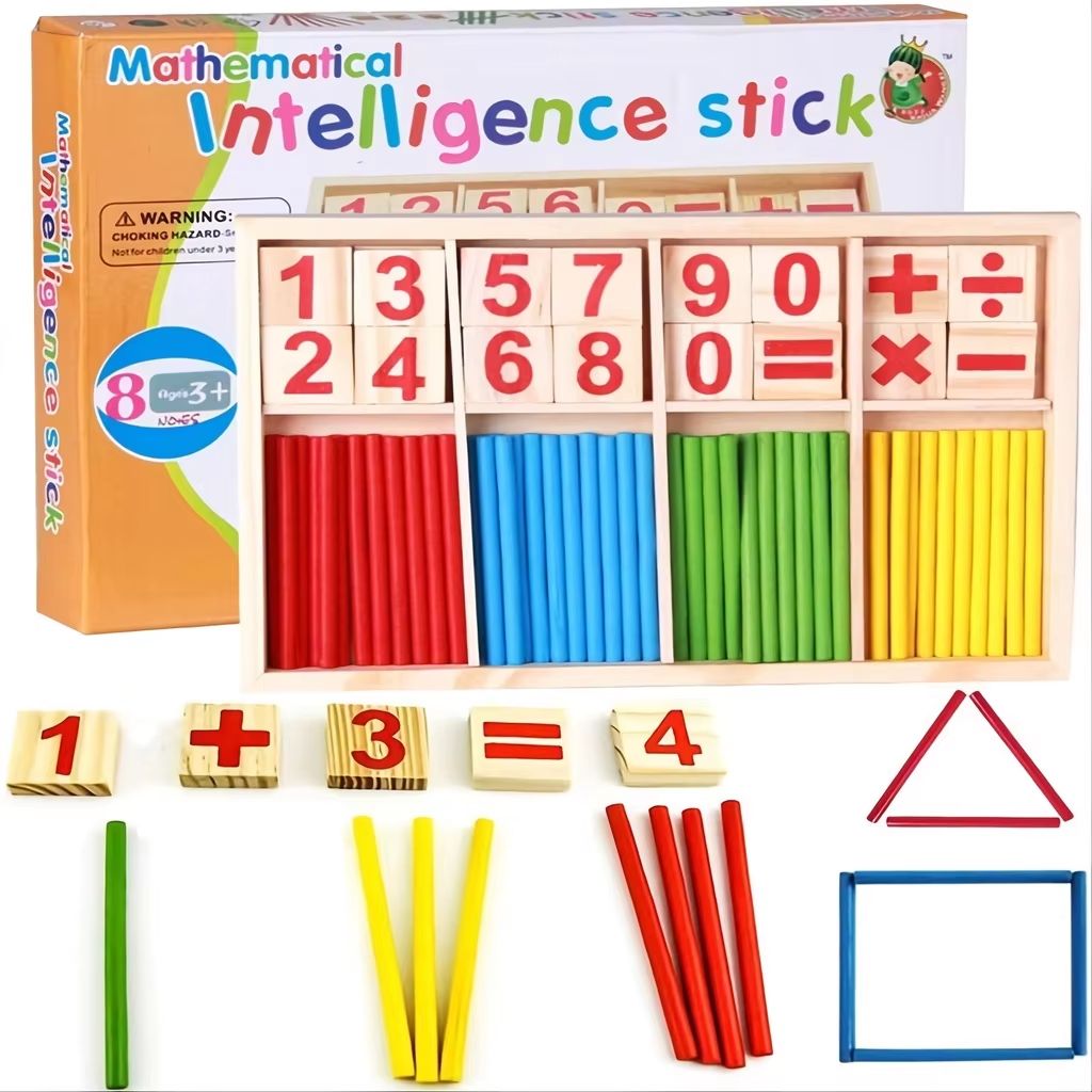Colorful Wooden Sticks Children's Math Teaching Aids Counting Sticks Arithmetic Learning Box Wooden Educational Toys for Preschool Baby Montessori Learning Teaching Set
