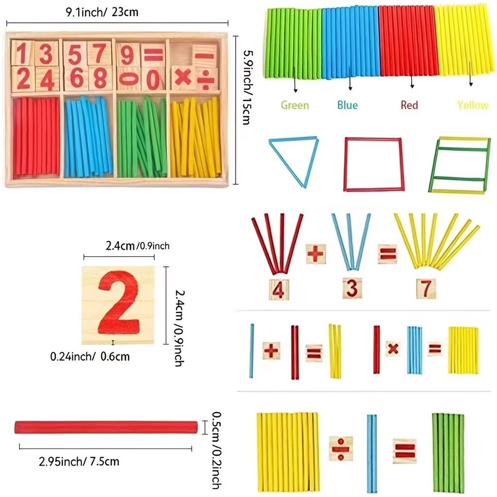 Colorful Wooden Sticks Children's Math Teaching Aids Counting Sticks Arithmetic Learning Box Wooden Educational Toys for Preschool Baby Montessori Learning Teaching Set