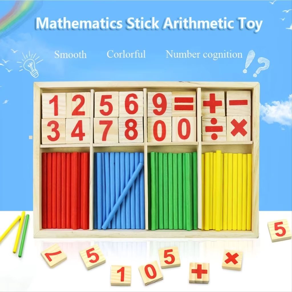 Colorful Wooden Sticks Children's Math Teaching Aids Counting Sticks Arithmetic Learning Box Wooden Educational Toys for Preschool Baby Montessori Learning Teaching Set