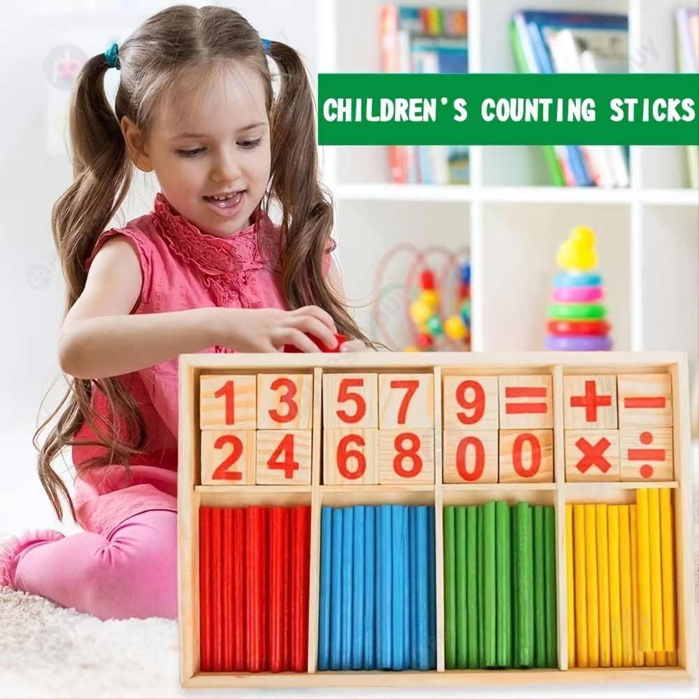 Colorful Wooden Sticks Children's Math Teaching Aids Counting Sticks Arithmetic Learning Box Wooden Educational Toys for Preschool Baby Montessori Learning Teaching Set