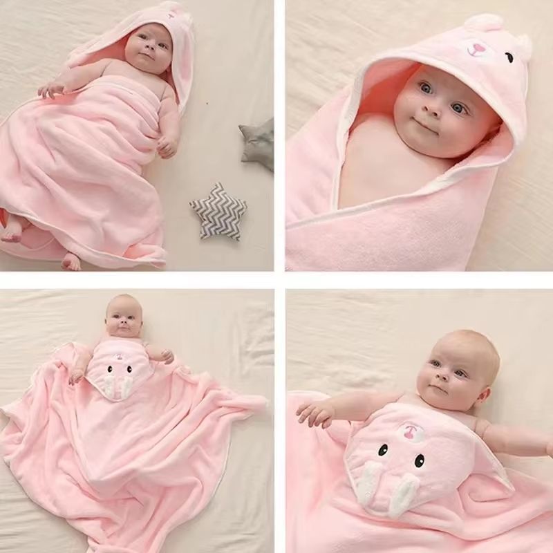 Cartoon Coral Fleece Animal Baby Bath Towels Soft Newborn Hooded Towel Blanket Toddler Bathrobe Warm Sleeping Swaddle Wrap for Boys Girls