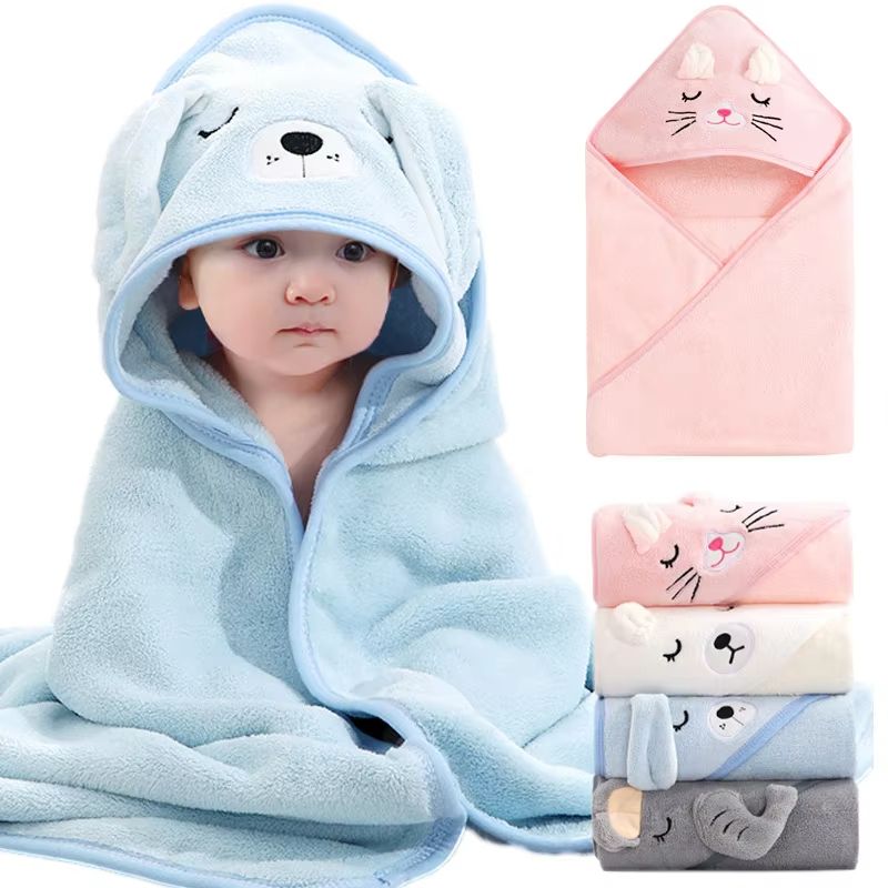Cartoon Coral Fleece Animal Baby Bath Towels Soft Newborn Hooded Towel Blanket Toddler Bathrobe Warm Sleeping Swaddle Wrap for Boys Girls