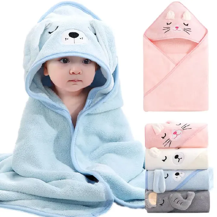 Cartoon Coral Fleece Animal Baby Bath Towels Soft Newborn Hooded Towel Blanket Toddler Bathrobe Warm Sleeping Swaddle Wrap for Boys Girls