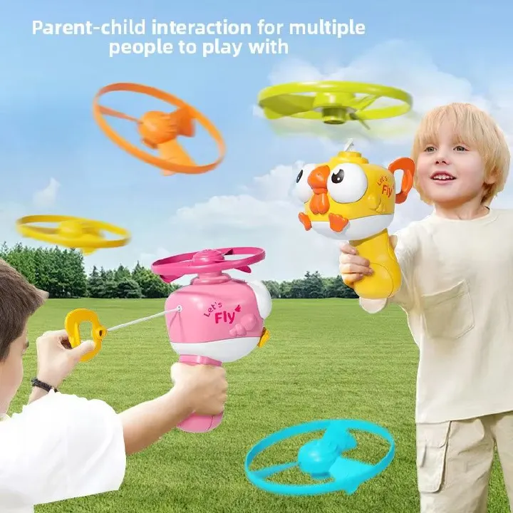 Flying Saucer For Kids Bamboo Dragonfly Toy Family Fun Backyard Games Launch Playset Interactive Catching Outdoor Toys With Spinners Sports Outside