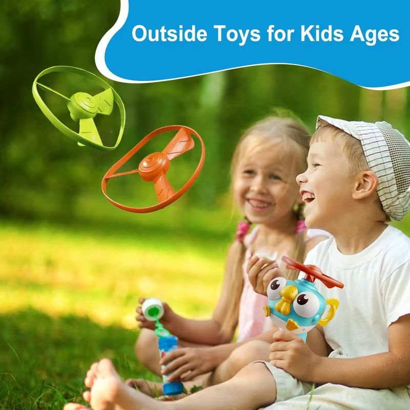 Flying Saucer For Kids Bamboo Dragonfly Toy Family Fun Backyard Games Launch Playset Interactive Catching Outdoor Toys With Spinners Sports Outside