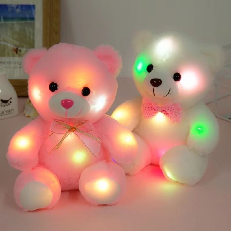 LED Light Up Bear Toy 22cm Creative Glow Teddy Bear Plush Toy Battery Operated Soft Stuffed Bear for Birthday Children's Day Valentines Day Gifts
