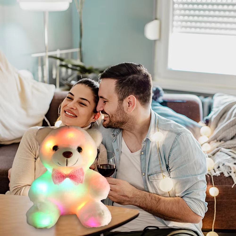 LED Light Up Bear Toy 22cm Creative Glow Teddy Bear Plush Toy Battery Operated Soft Stuffed Bear for Birthday Children's Day Valentines Day Gifts
