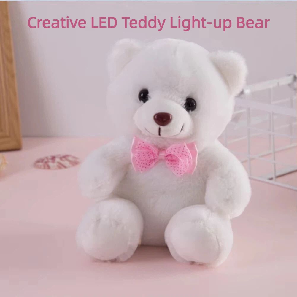 LED Light Up Bear Toy 22cm Creative Glow Teddy Bear Plush Toy Battery Operated Soft Stuffed Bear for Birthday Children's Day Valentines Day Gifts