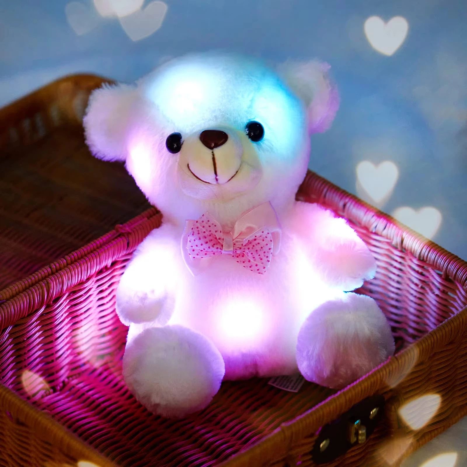LED Light Up Bear Toy 22cm Creative Glow Teddy Bear Plush Toy Battery Operated Soft Stuffed Bear for Birthday Children's Day Valentines Day Gifts