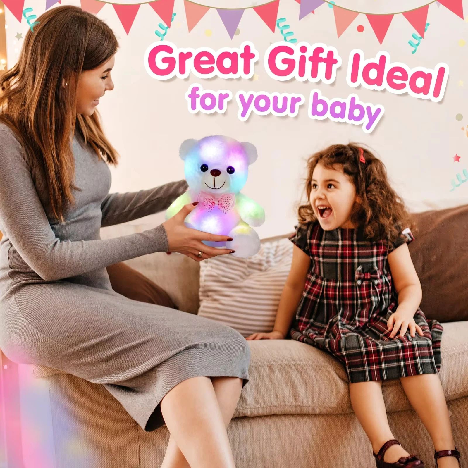 LED Light Up Bear Toy 22cm Creative Glow Teddy Bear Plush Toy Battery Operated Soft Stuffed Bear for Birthday Children's Day Valentines Day Gifts