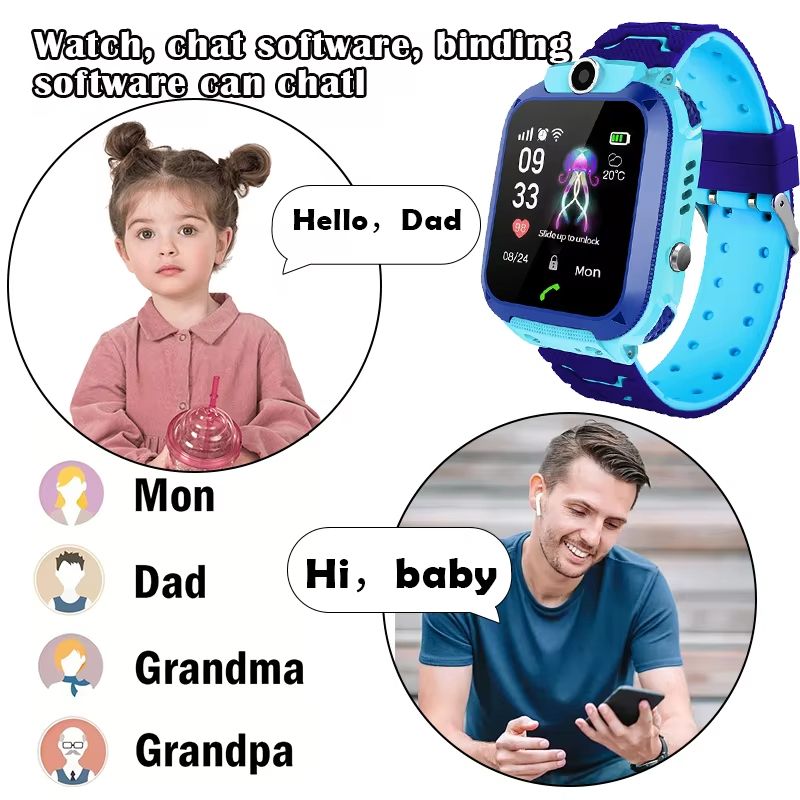 Q12 Kids Smart Watch Waterproof LBS Location Support Hebrew 2G SIM Card Voice Chat  Listen Baby Tracking Boys Girls Smartwatch Clock Gift Children's Smart Phone Watch
