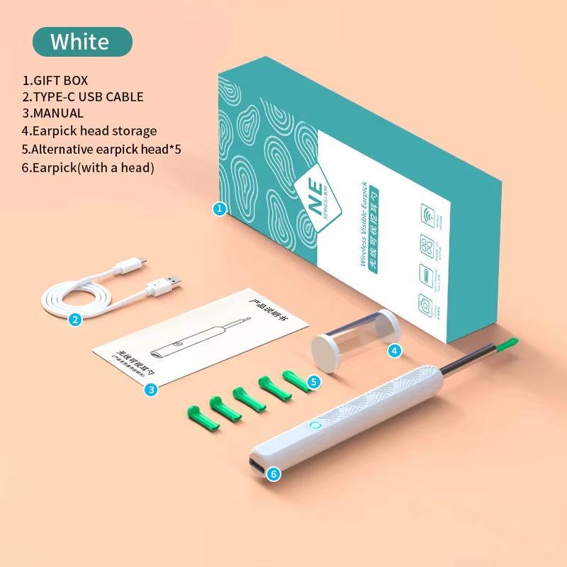 Soft Silicone HD Smart Wireless Visual Ear Cleaning Tool with Camera and LED Light Otoscope Tip Earwax Cleaner for Children and Adults